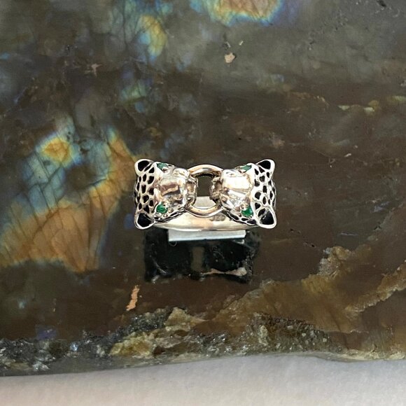 Sterling Silver 925 JED Joseph Demarco Emerald Panther Cheetah Band Ring Sz 7 - Picture 13 of 16